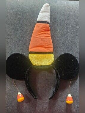 Velvet Candy Corn Mouse Ears Headband - Black & Orange